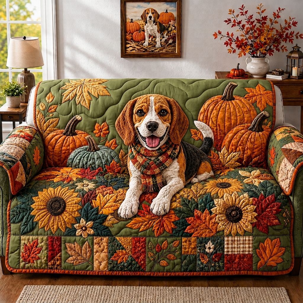 Autumn Beagle Stroll Quilted Sofa Cover GFTONPT440
