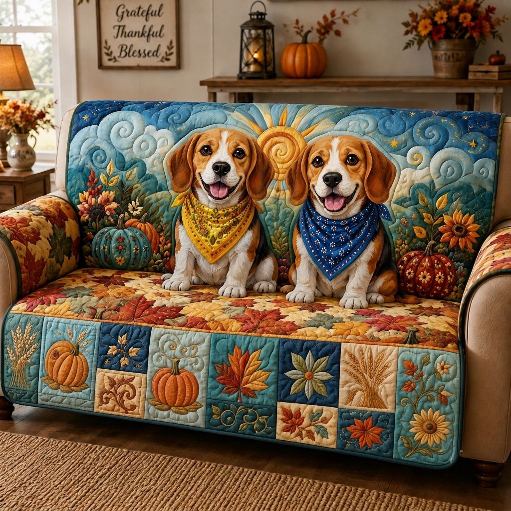 Autumn Beagle Meadow Quilted Sofa Cover GFTONPT441