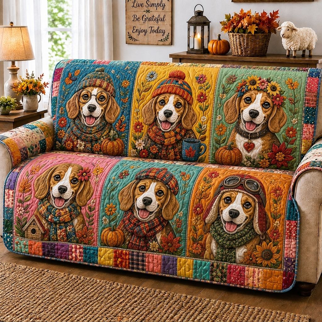 Autumn Beagle Pumpkin Quilted Sofa Cover GFTONPT442