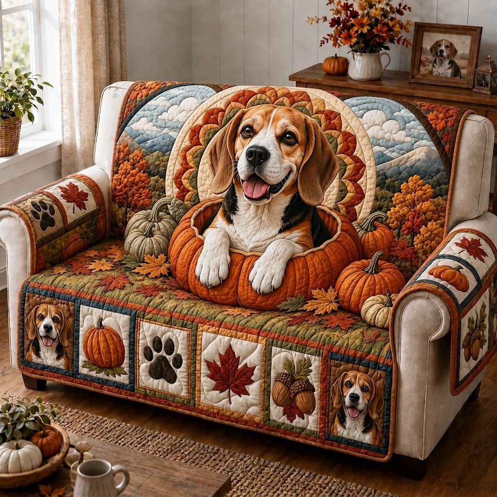 Autumn Beagle Trails Quilted Sofa Cover GFTONPT443