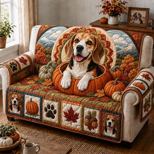 Autumn Beagle Trails Quilted Sofa Cover GFTONPT443