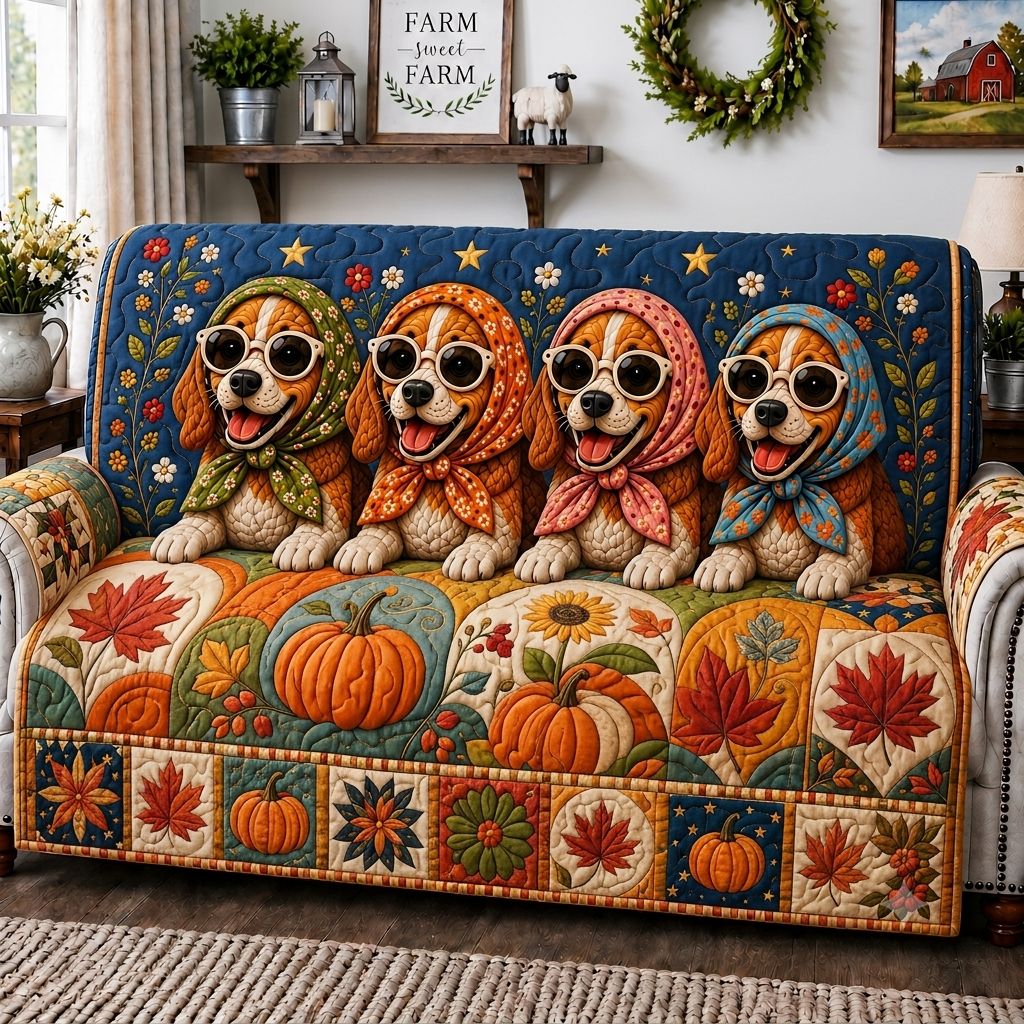 Autumn Beagle Season Quilted Sofa Cover GFTONPT444