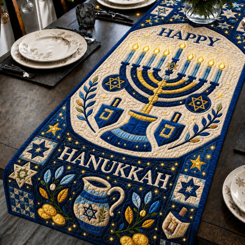Hanukkah Starlight Glow Quilted Table Runner GFTONPT445