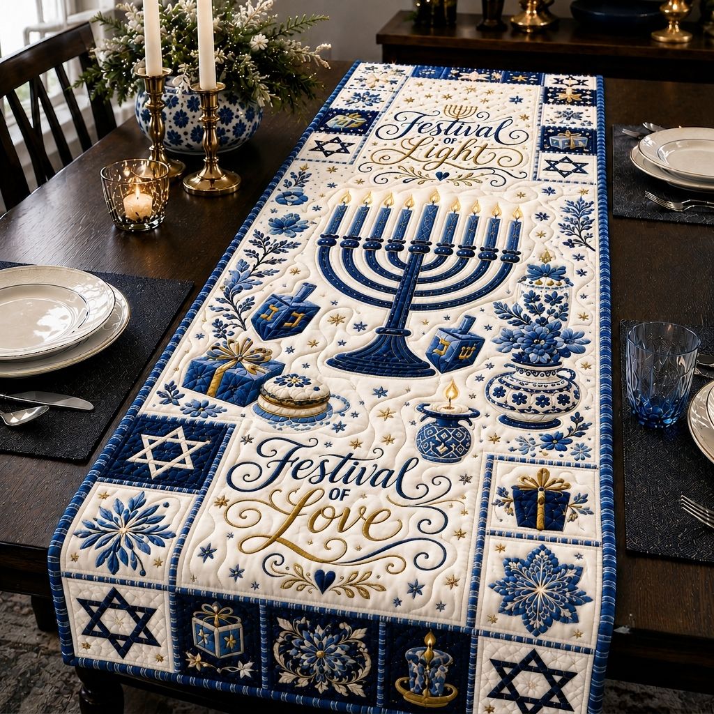 Hanukkah Candle Blessings Quilted Table Runner GFTONPT447
