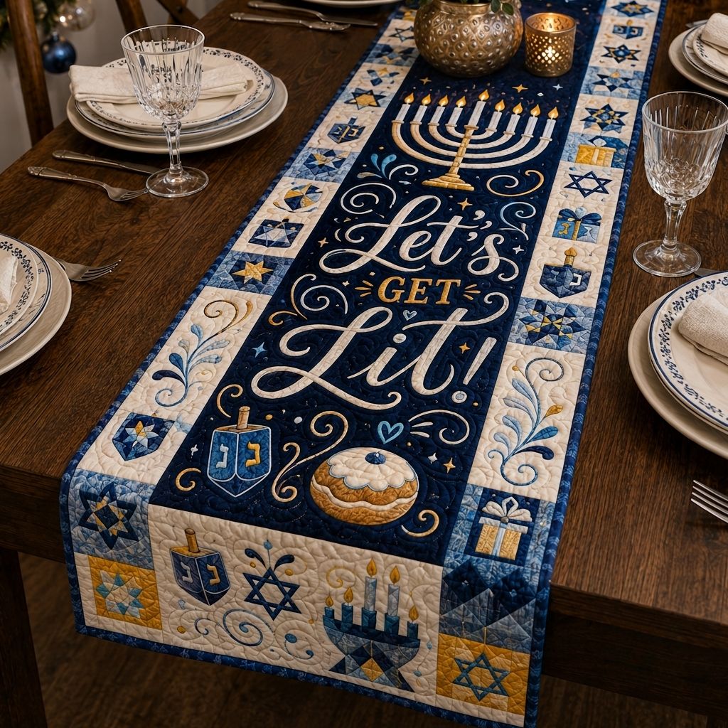 Hanukkah Winter Lights Quilted Table Runner GFTONPT448
