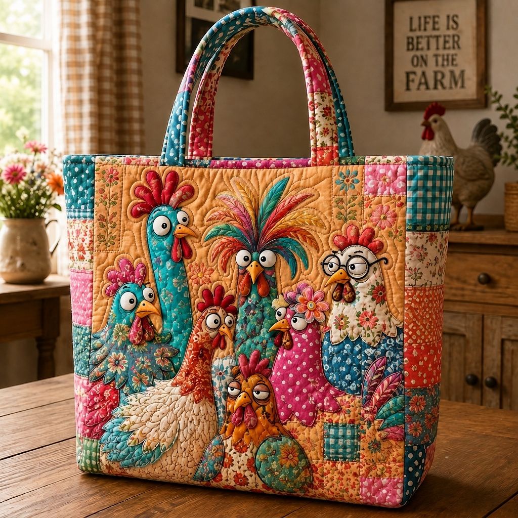 Chicken Country Charm Quilted Tote Bag GFTONPT475
