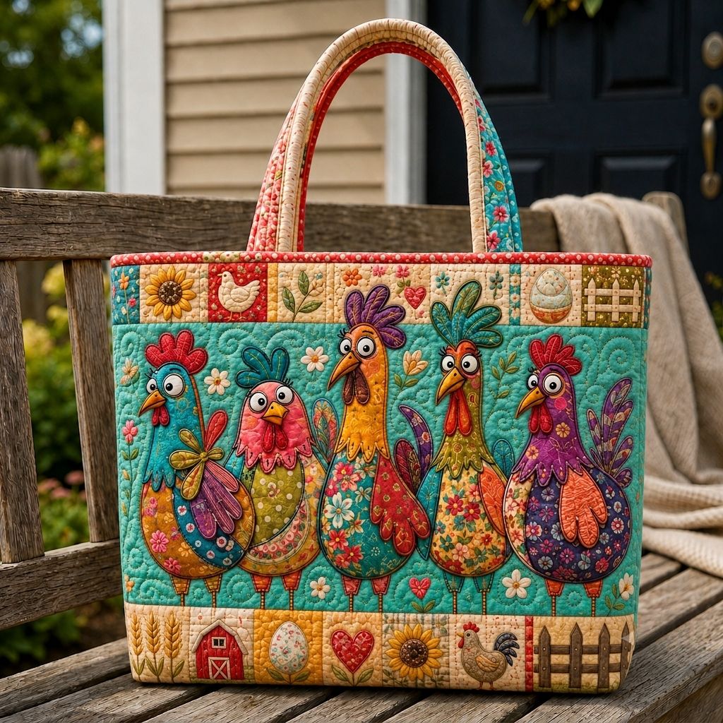 Happy Chicken Farm Quilted Tote Bag GFTONPT476