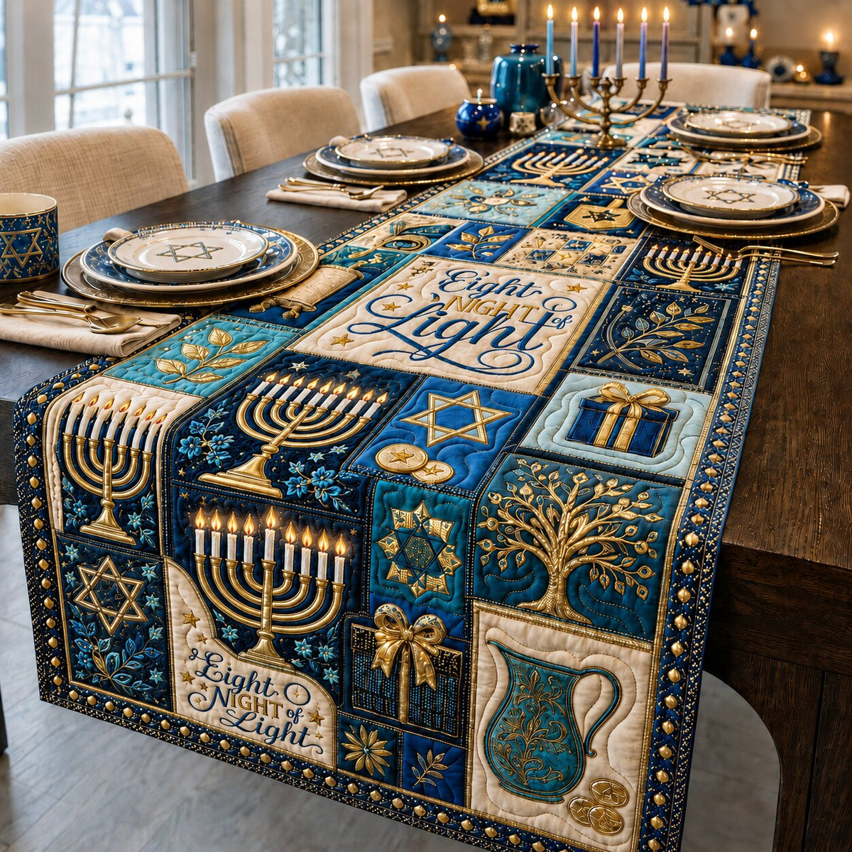 Hanukkah Glow Quilted Table Runner GFTONPT502
