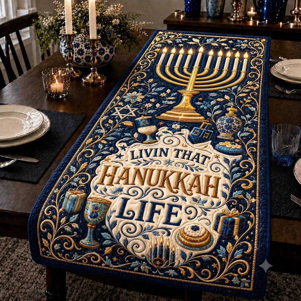 Magical Hanukkah Evening Quilted Table Runner GFTONPT507