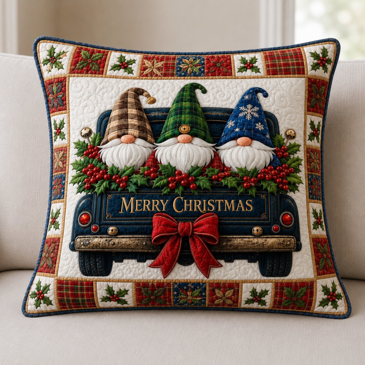 Christmas Gnomes Holiday Quilted Pillow Case GFTONPT513