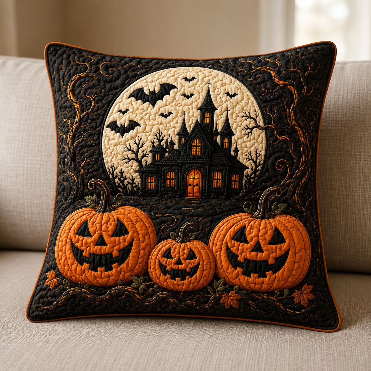 Pumpkin Charm Halloween Quilted Pillow Case GFTONPT522