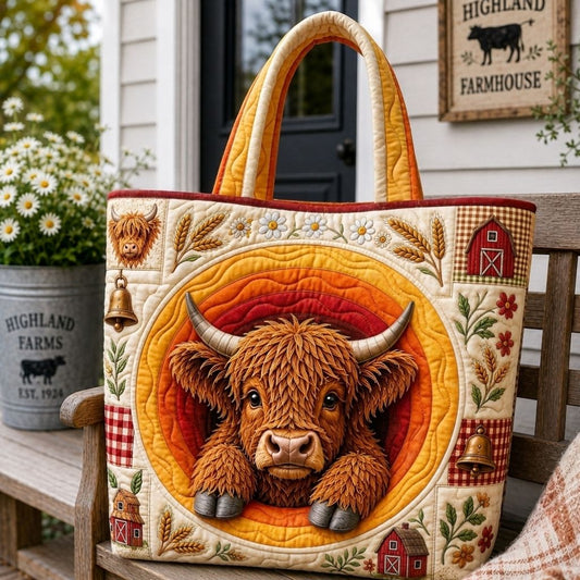 Sweet Highland Cow Quilted Tote Bag GFTONPT553