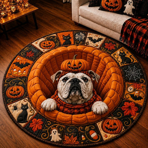 Haunted Halloween Bulldog Quilted Round Mat GFTONPT557
