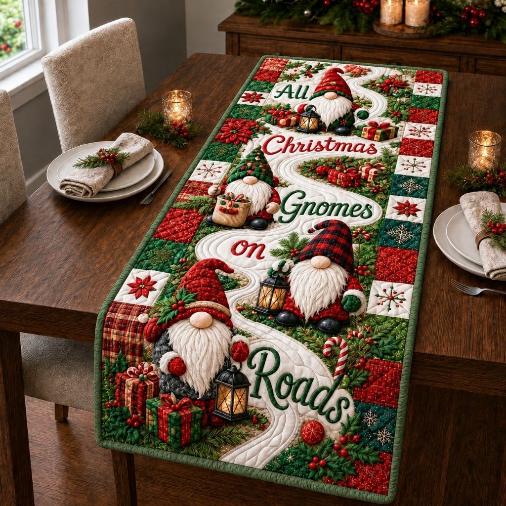 Festive Gnome Magic Quilted Table Runner GFTONPT562