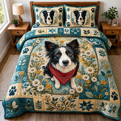 Border Collie Meadow 3-Piece Quilted Bedding Set GFTONPT568