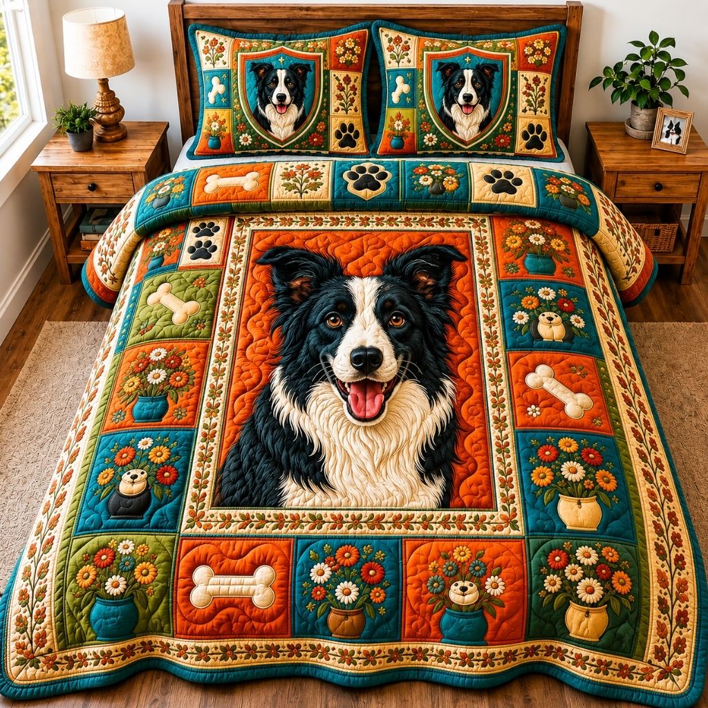 Border Collie Adventure 3-Piece Quilted Bedding Set GFTONPT570