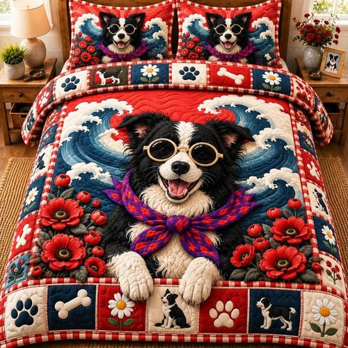 Loyal Border Collie 3-Piece Quilted Bedding Set GFTONPT571