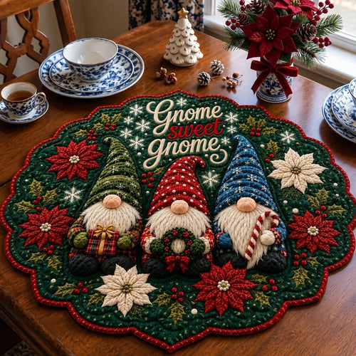 Festive Gnome Friends Custom Shape Quilted Table Topper GFTONPT577