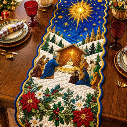 Nativity Manger Scene Custom Shape Quilted Table Runner GFTONPT579