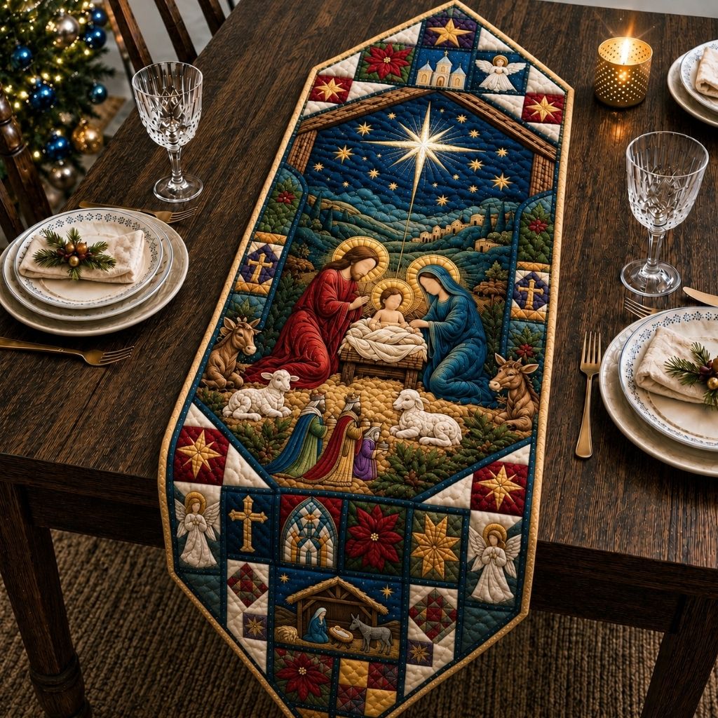 Holy Family Under The Star Custom Shape Quilted Table Runner GFTONPT580