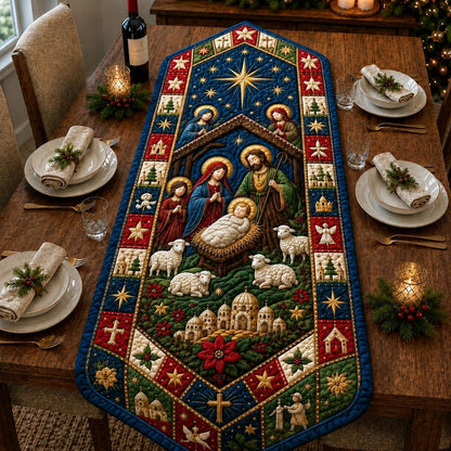 Silent Night Nativity Custom Shape Quilted Table Runner GFTONPT581