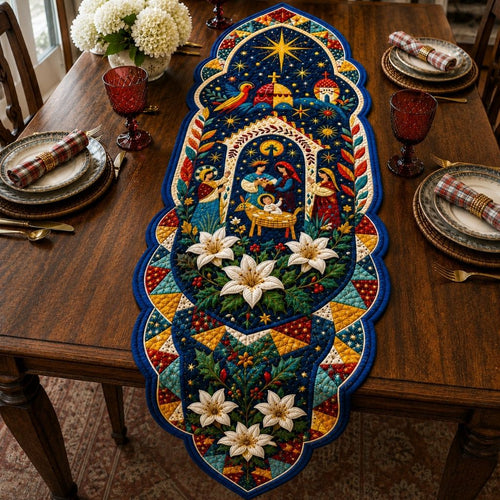 Sacred Christmas Stable Custom Shape Quilted Table Runner GFTONPT583