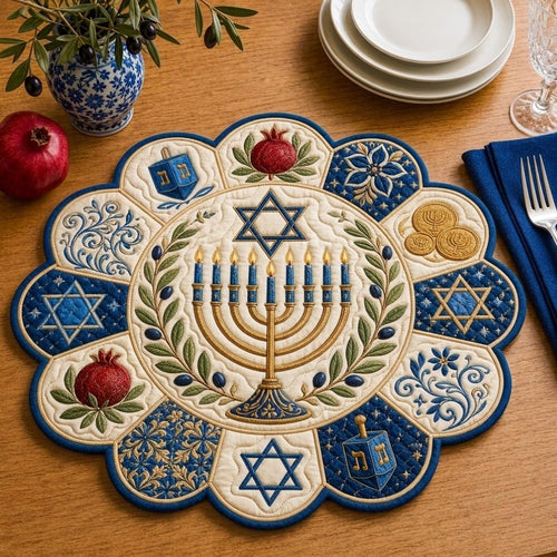 Hanukkah Menorah Glow Custom Shape Quilted Placemat GFTONPT584