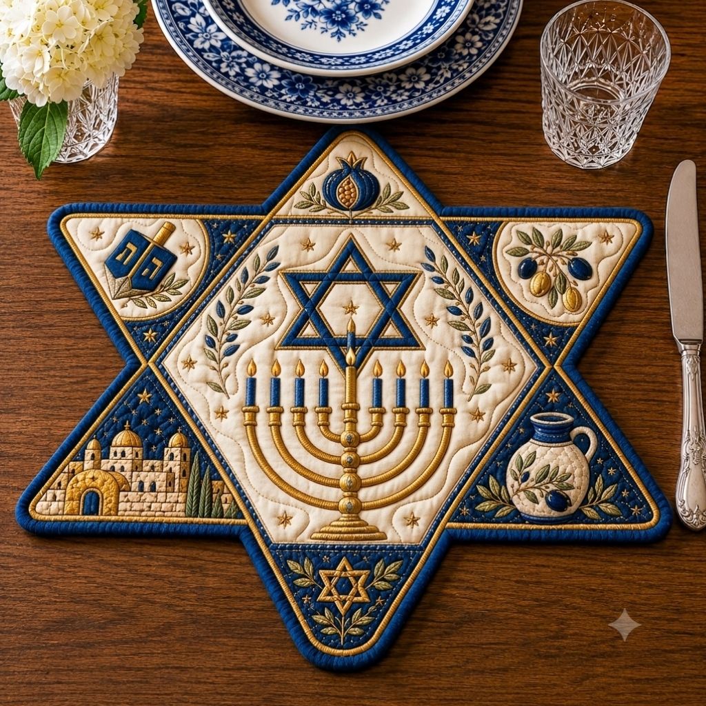 Star of David Blessing Custom Shape Quilted Placemat GFTONPT585