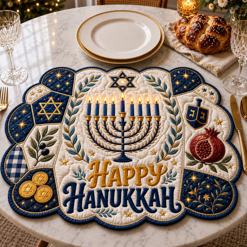 Jerusalem Hanukkah Night Custom Shape Quilted Placemat GFTONPT586
