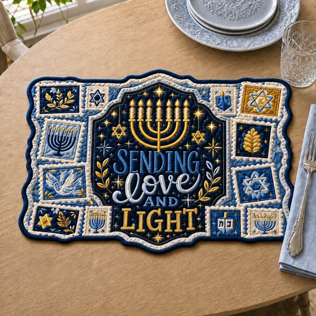 Hanukkah Pomegranate Blessing Custom Shape Quilted Placemat GFTONPT588