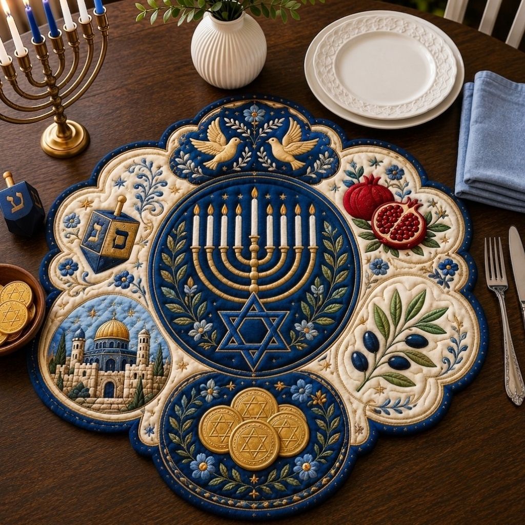 Peaceful Hanukkah Dove Custom Shape Quilted Placemat GFTONPT589