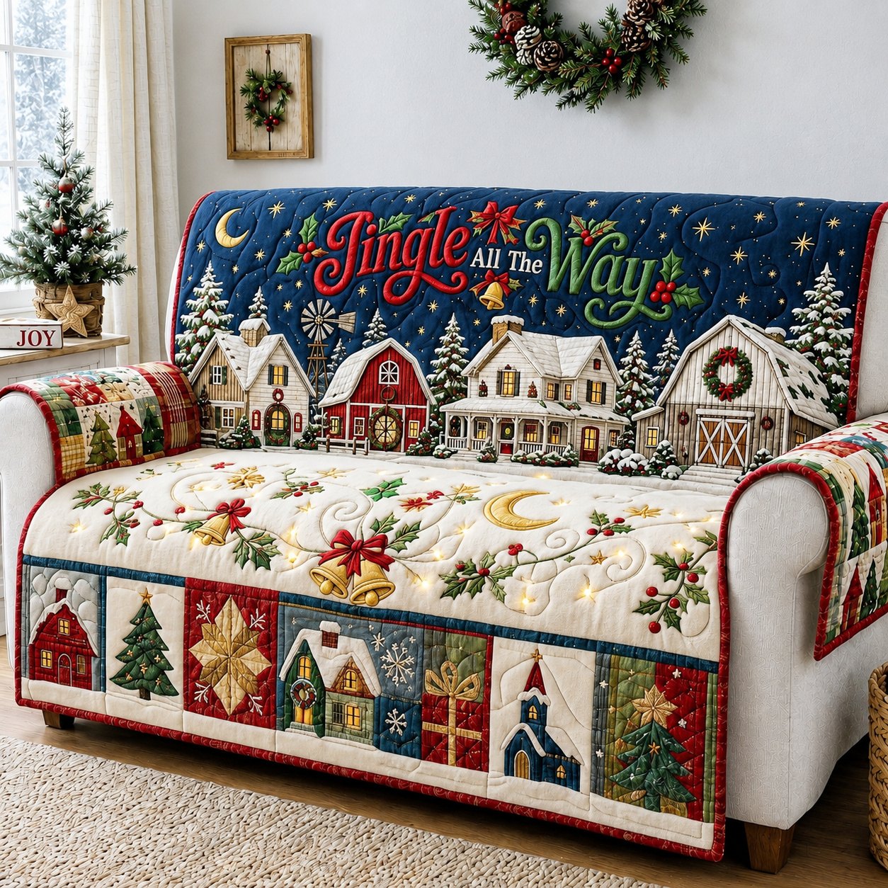 Christmas Village Wonder Quilted Sofa Cover GFTONPT596
