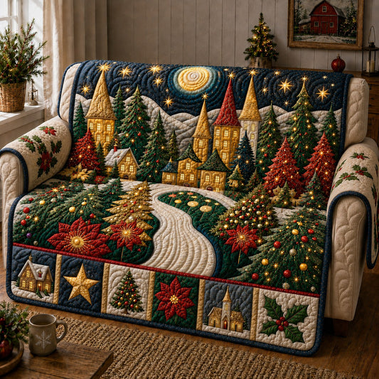 Festive Christmas Village Quilted Sofa Cover GFTONPT601