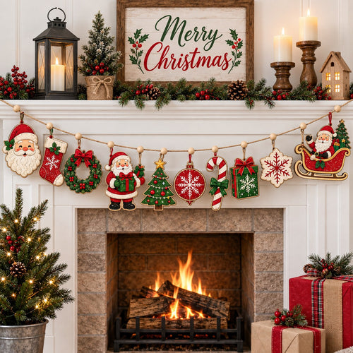 Santa Fireside Magic Custom Shape Wooden Garland GFTONPT602