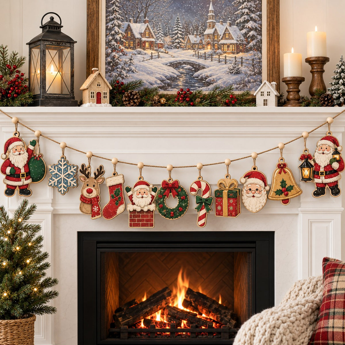 Santa Midnight Adventure Custom Shape Wooden Garland GFTONPT603