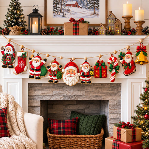 Cozy Santa Claus Custom Shape Wooden Garland GFTONPT605