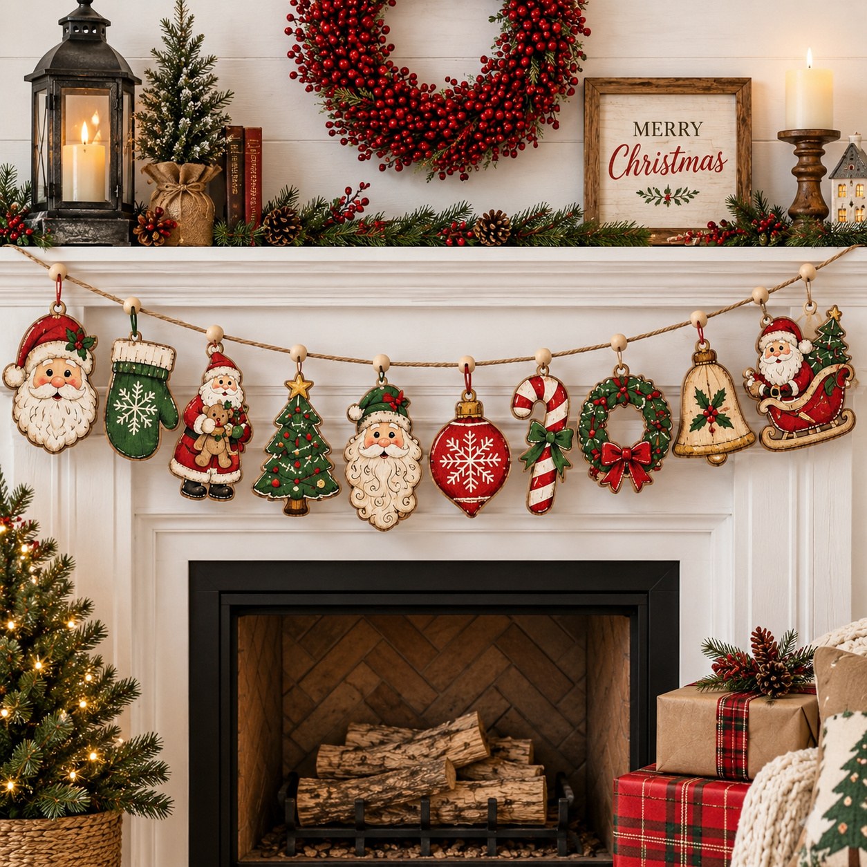 Santa Claus Wishes Custom Shape Wooden Garland GFTONPT606