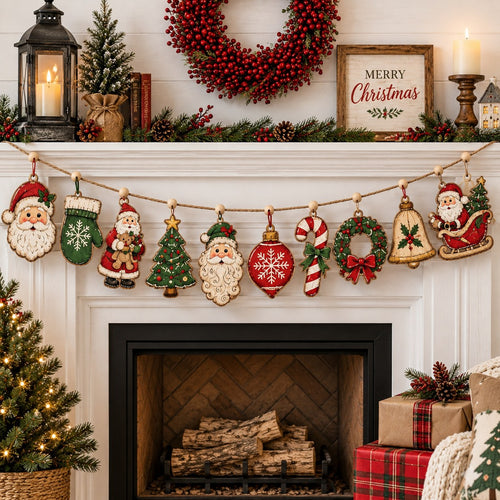 Santa Claus Wishes Custom Shape Wooden Garland GFTONPT606