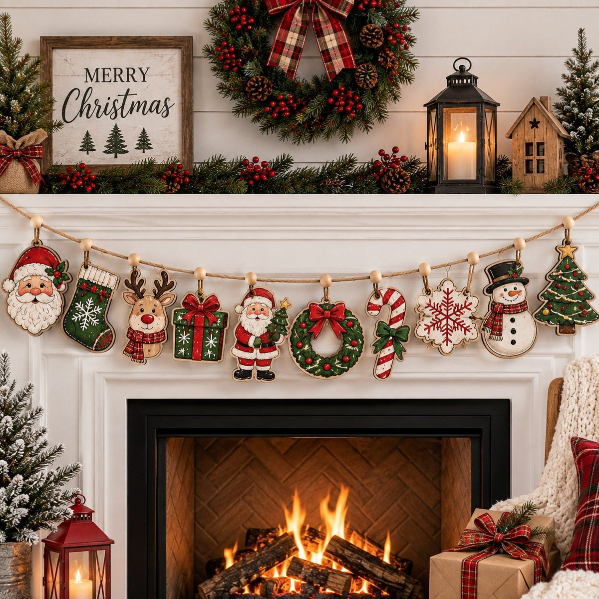 Festive Santa Claus Custom Shape Wooden Garland GFTONPT607
