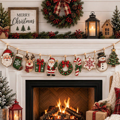 Festive Santa Claus Custom Shape Wooden Garland GFTONPT607