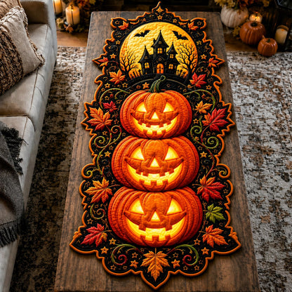 Halloween Pumpkin Whimsy Custom Shape Quilted Table Runner GFTONPT608