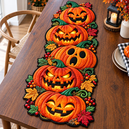 Midnight Halloween Pumpkin Custom Shape Quilted Table Runner GFTONPT609