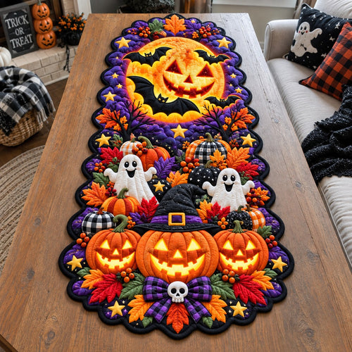 Enchanted Halloween Pumpkin Custom Shape Quilted Table Runner GFTONPT610