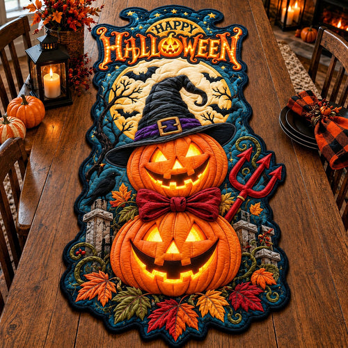 Halloween Pumpkin Night Custom Shape Quilted Table Runner GFTONPT611