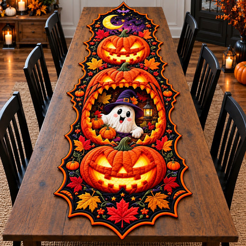 Halloween Pumpkin Moon Custom Shape Quilted Table Runner GFTONPT613