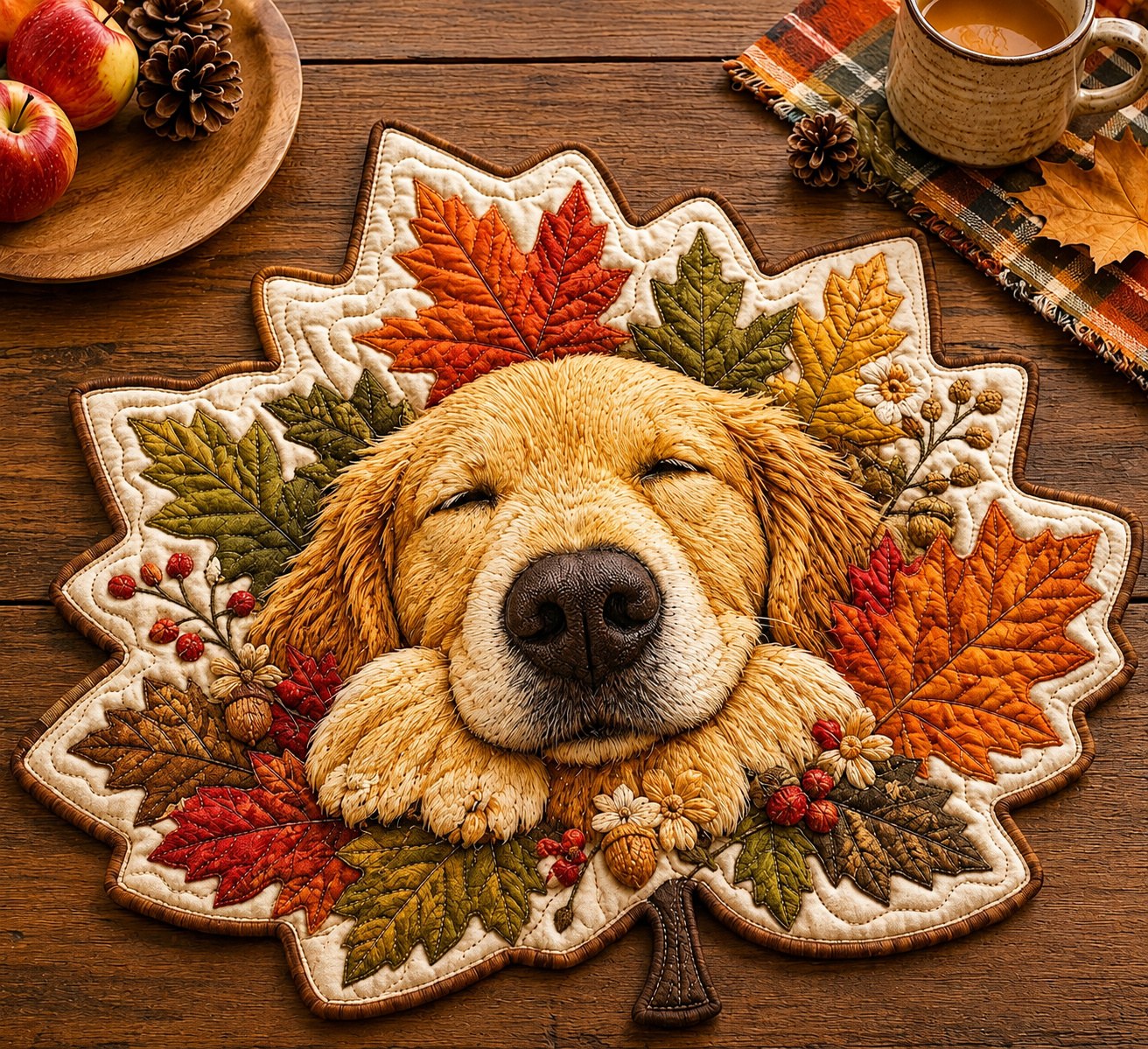 Cozy Golden Retriever Custom Shape Quilted Placemat GFTONPT616