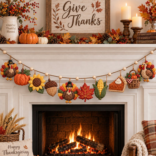 Thanksgiving Turkey Harvest Custom Shape Quilted Garland GFTONPT626