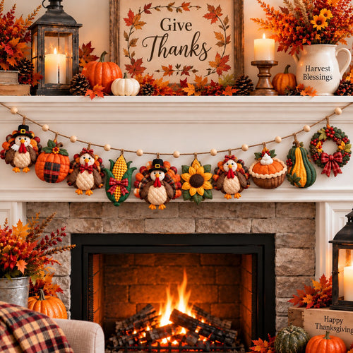 Rustic Thanksgiving Turkey Custom Shape Quilted Garland GFTONPT627