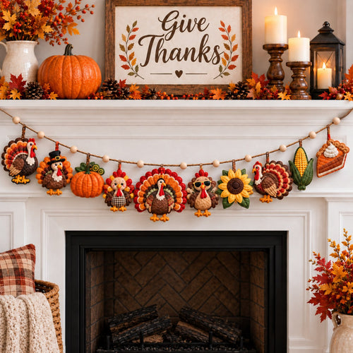Thanksgiving Turkey Feast Custom Shape Quilted Garland GFTONPT628