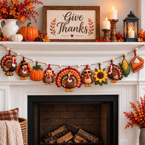 Golden Thanksgiving Turkey Custom Shape Quilted Garland GFTONPT629